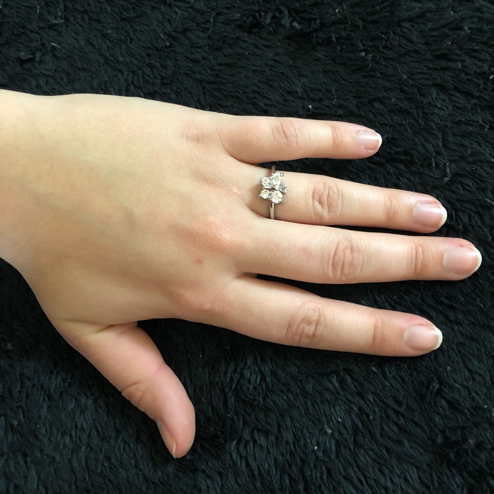 Silver butterfly faux diamond ring